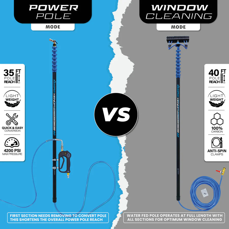 Venom 35ft Power Pole for Pressure Washers ? 100% Carbon Fibre and 40ft for window cleaning