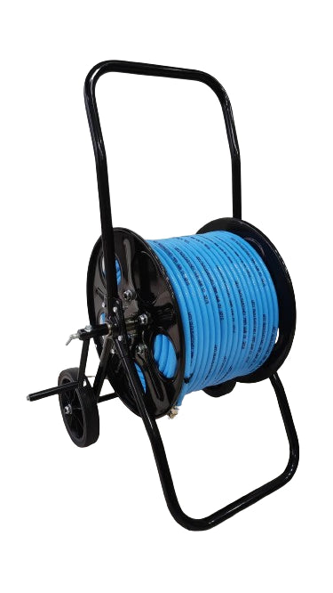 Metal Hose Reel Coated Black Finish w/ 100 meters 8mm blue hose