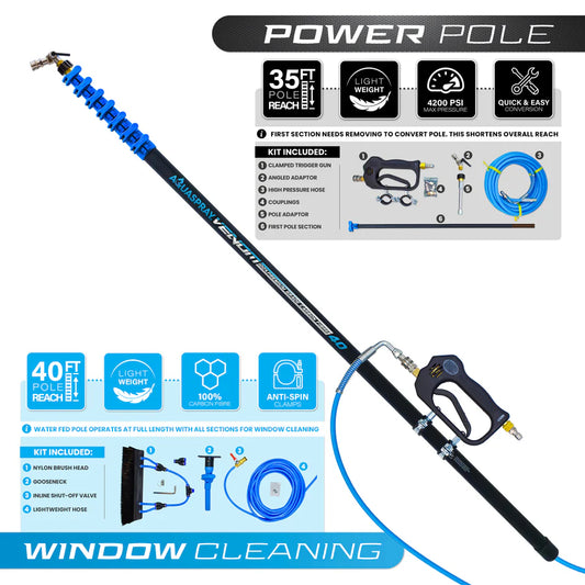 Venom 35ft Power Pole for Pressure Washers ? 100% Carbon Fibre and 40ft for window cleaning